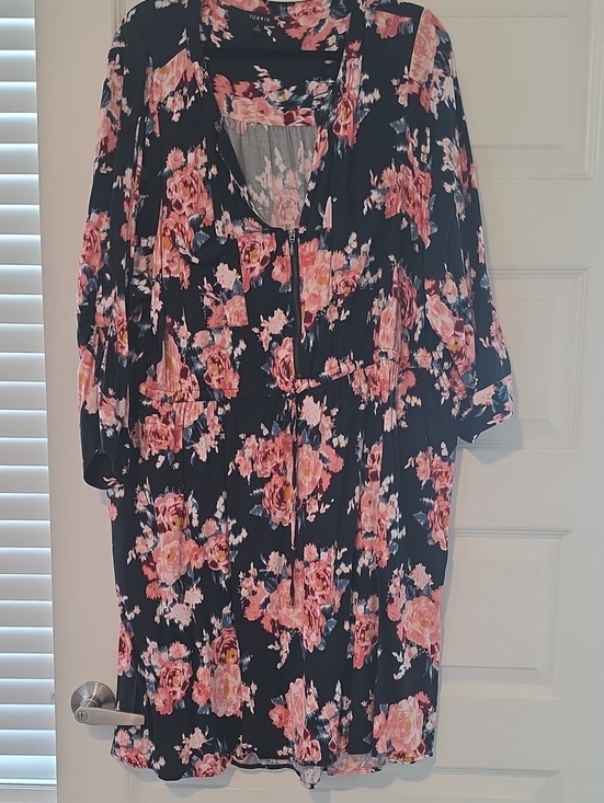 torrid Dresses & Skirts - torrid Black Floral Midi Dress with Pink Roses and Blue Leaves